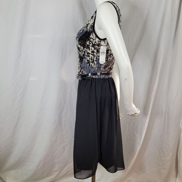 AB Studio Lined Sleeveless Mesh Bodice Zipper Back Belted Dress Size 10 - Picture 2 of 12
